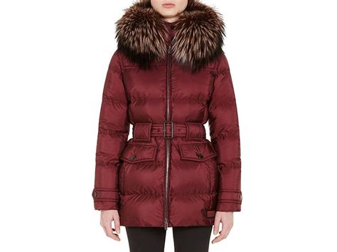 prada fur-trimmed quilted belted coat